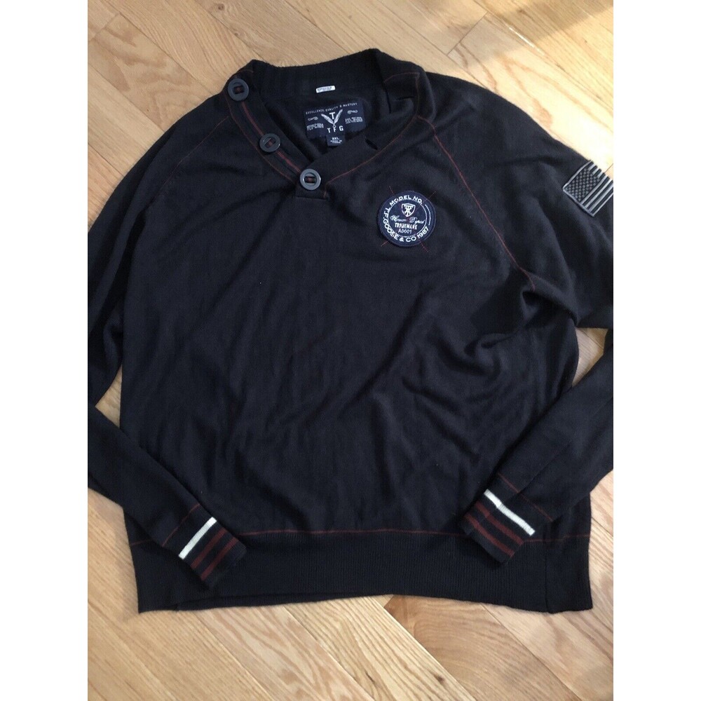 T.F.‎ Goose & Co. TFG Long Sleeve Shirt Sweater 2XL 3 Button Black Red NWOT